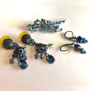 Elegant Blue Crystal Jewelry Set, Hair Clip & 2 sets earrings